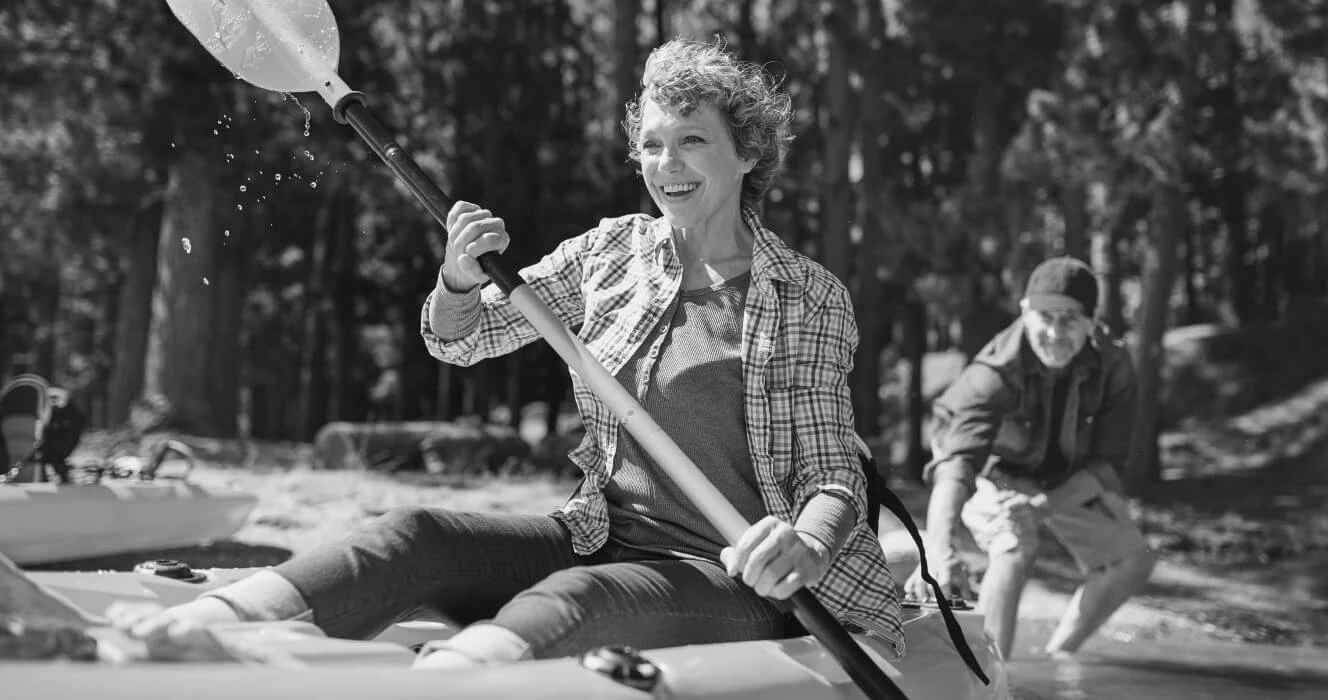 A woman out on a kayak for her first time